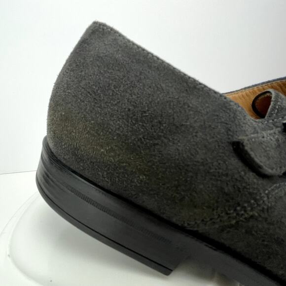 HUGO BOSS Gray Suede Double Monk Strap‎ Oxfords Mens (9.5) Buckle Italy Shoes - Picture 10 of 11